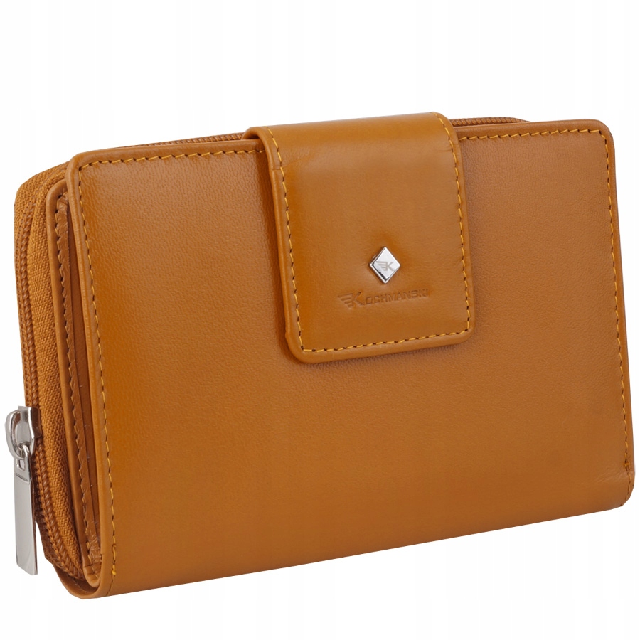 Kochmanski portfel damski skórzany duży rozkładany jasny brązowy na zamek
