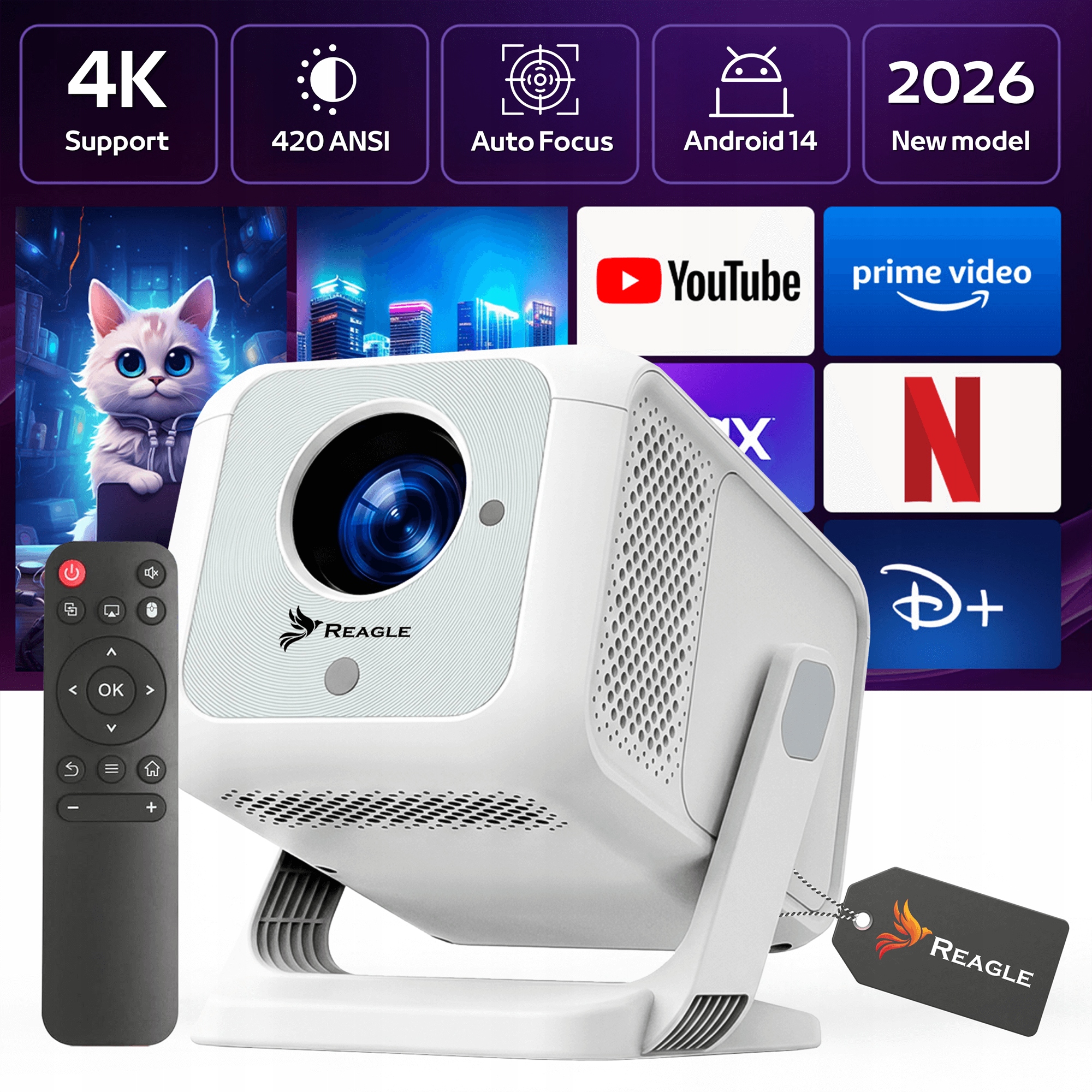 Projektor Led Projektor 420 Ansi 4K 130" Android 14 Smart Tv Wifi S Automatickým Ostřením