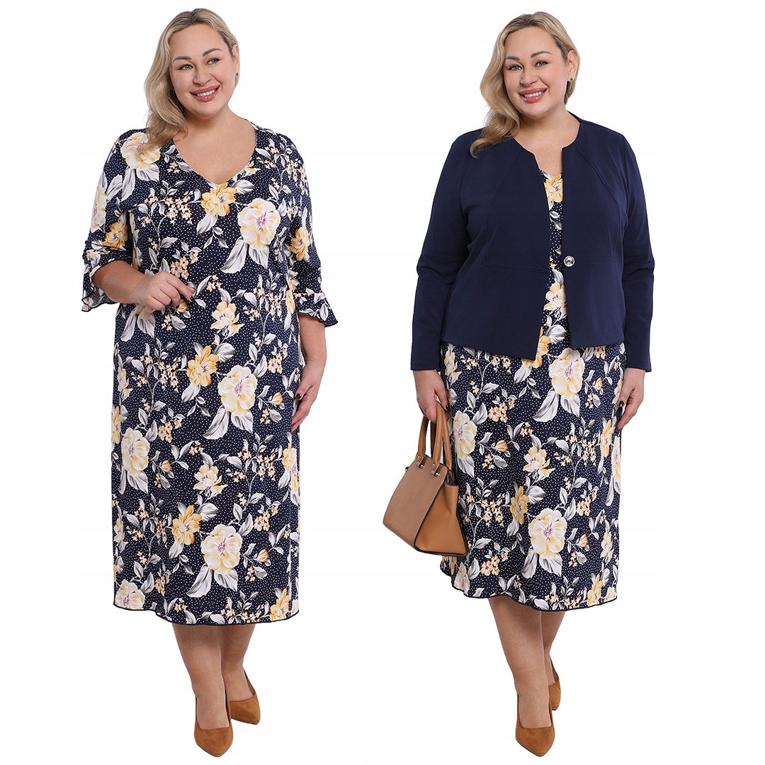 Tmavě modrá šaty se žlutými květy 48/50