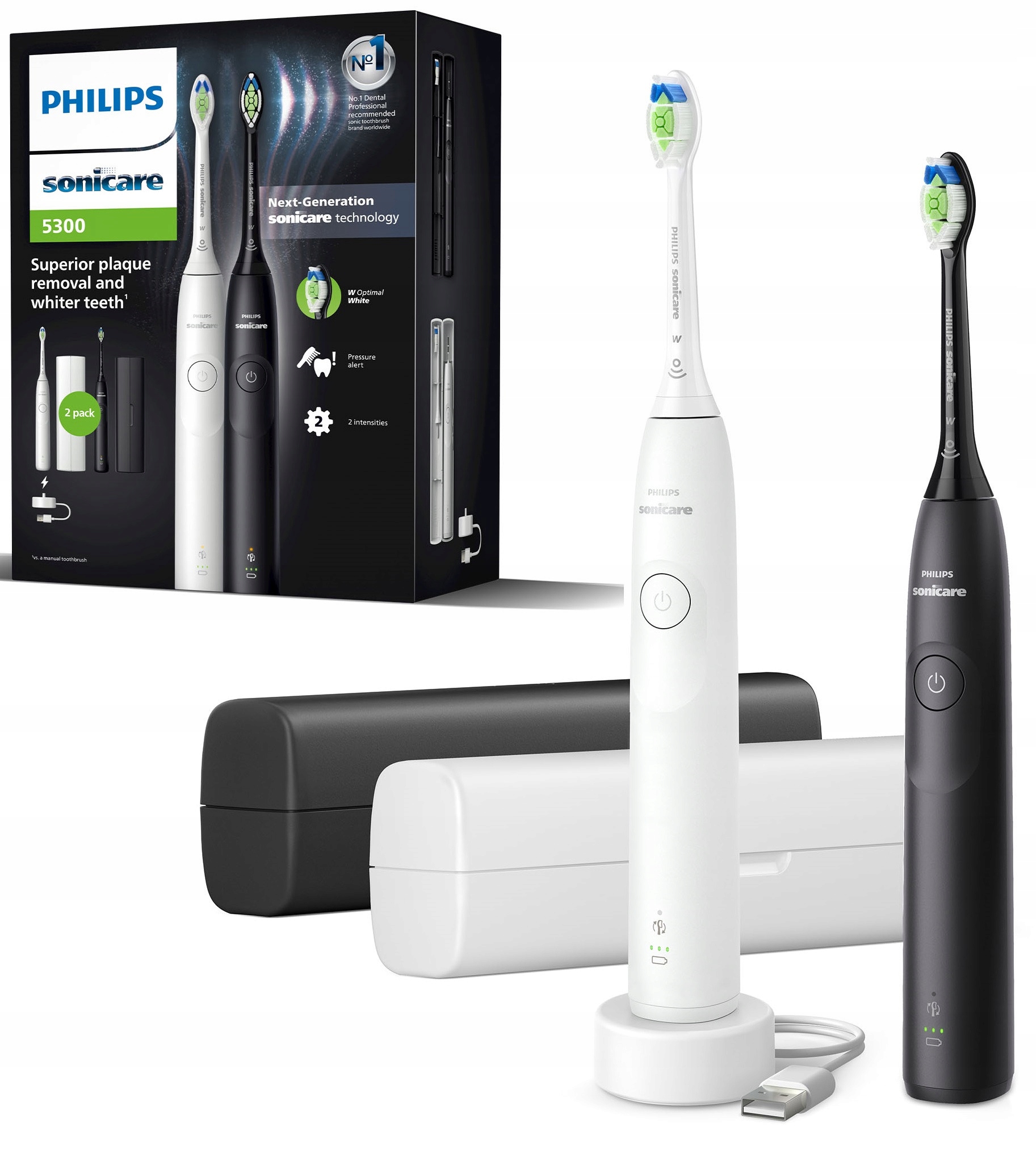 Zestaw Szczoteczek sonicznych Philips Sonicare 5300 HX7109/01 biała/czarna