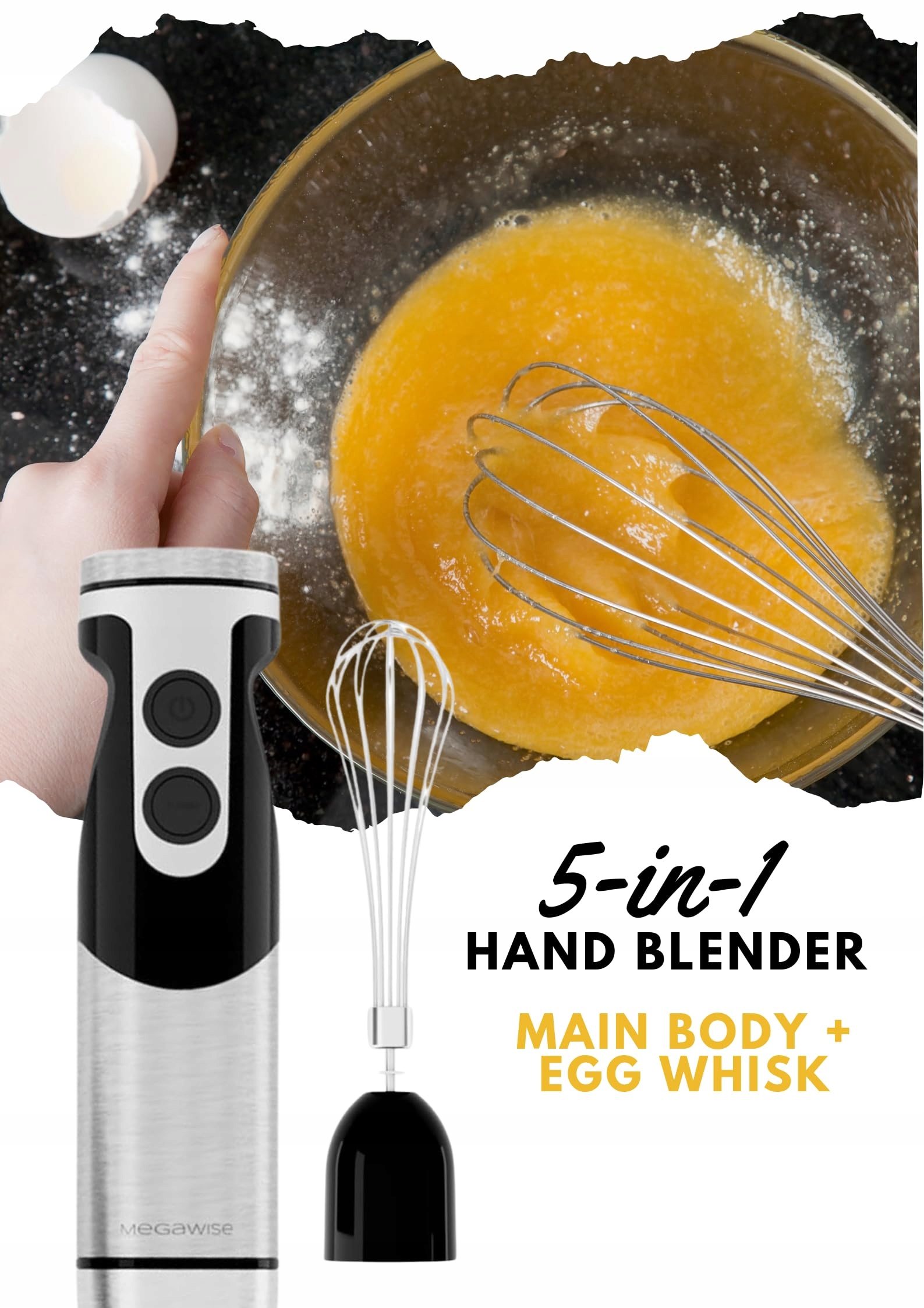 MEGAWISE Pro Blender Ręczny 5w1 400W 12 Prędkości Czarny — miniatura 8