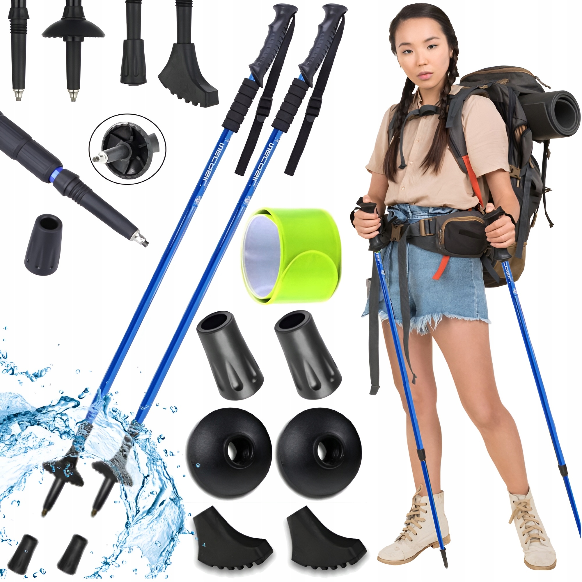 KIJKI DO CHODZENIA NORDIC WALKING KIJE TREKKINGOWE Z KOMPASEM + 3 NAKŁADKI