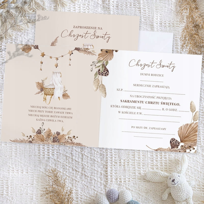 ZAPROSZENIA Na Chrzest św. Boho 10szt Szerokość produktu 14 cm