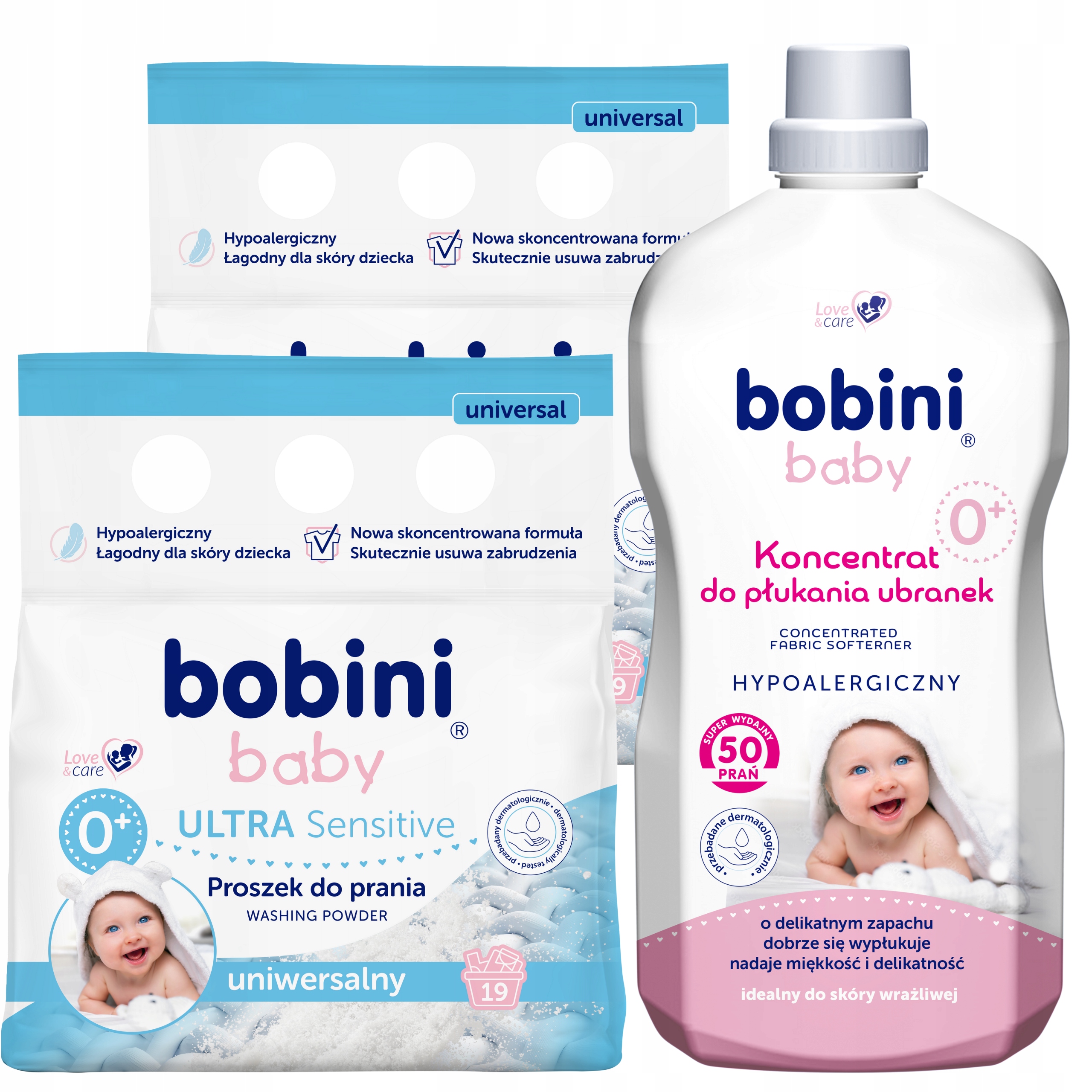 Levně Bobini Hypoalergenní prášek na praní 1,425 kg x 2 tekutá aviváž 1,8 l