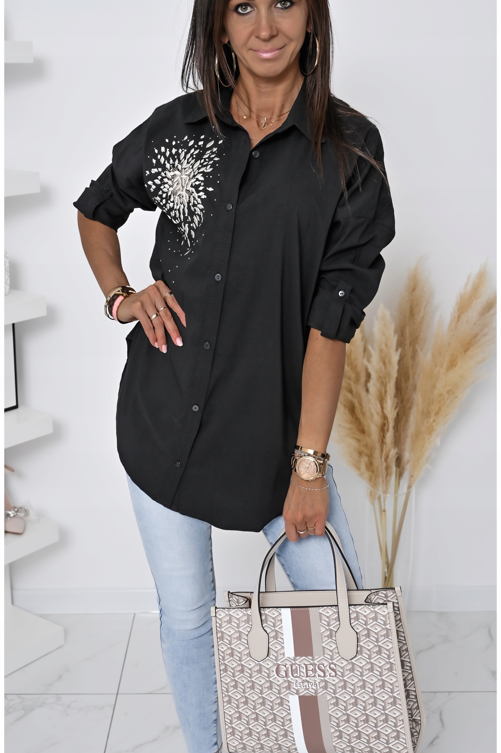 ŚLICZNIE ZDOBIONA KOSZULA OVERSIZE ELIT! WZ.2 XL Marka inna