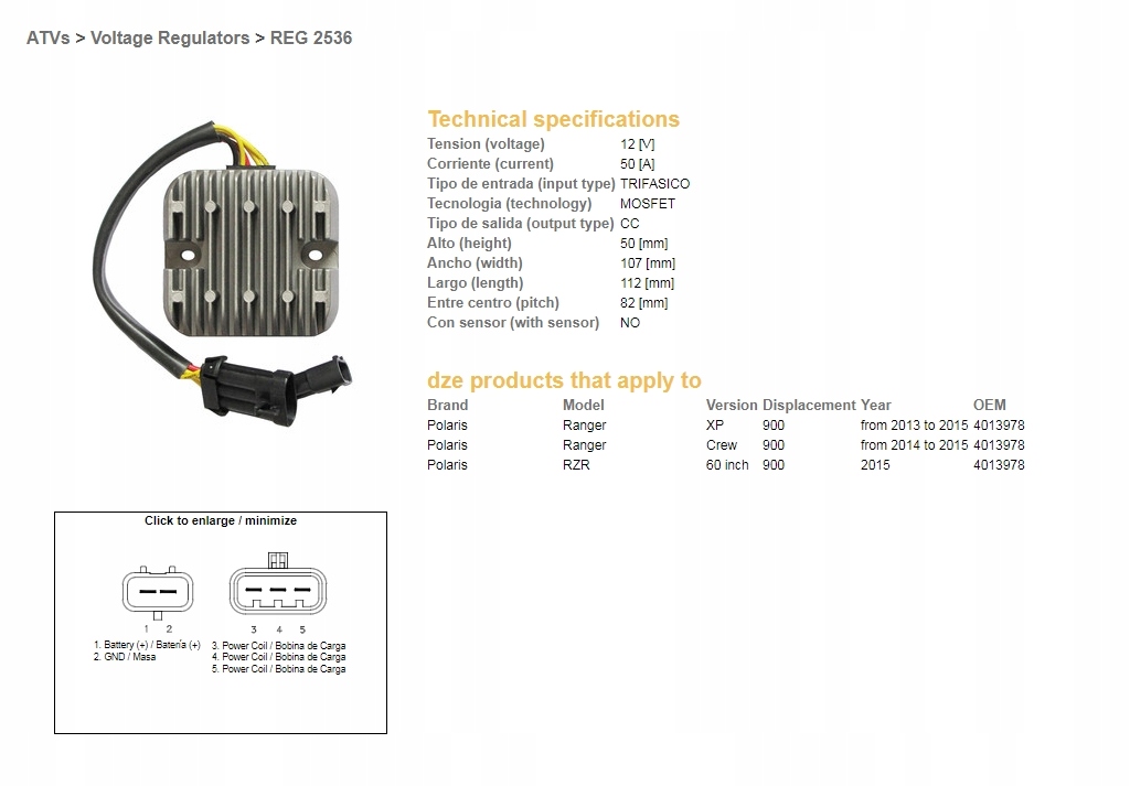 Dze Regulátor Napätia Polaris Ranger 900 XP/CREW/60 '13-'15 Mosfet 50A