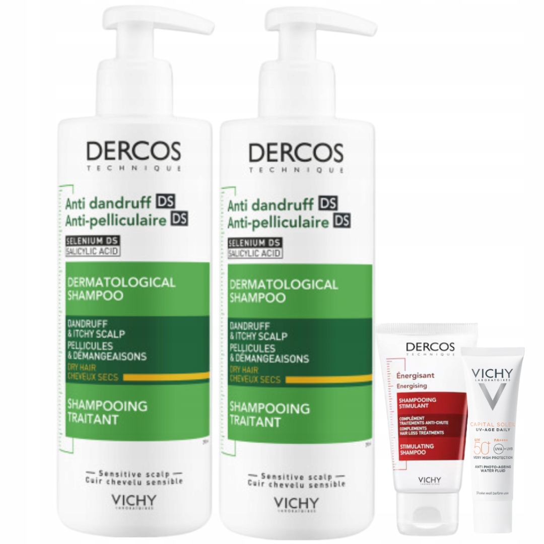 Szampon do włosów suchych przeciwłupieżowy Vichy Dercos 390ml x2
