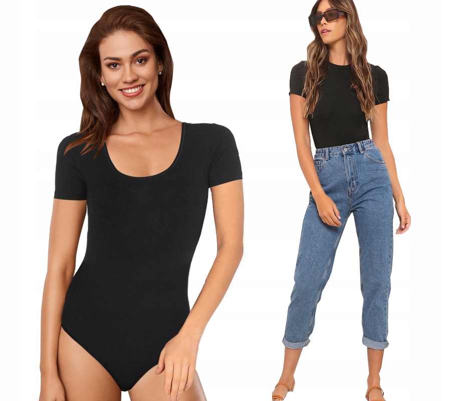 

Body damskie Cotton gładkie Czarne krótki r. 029 S
