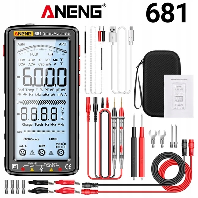 Digitální multimetr Aneng 681 Pro s LCD displejem a akumulátorem
