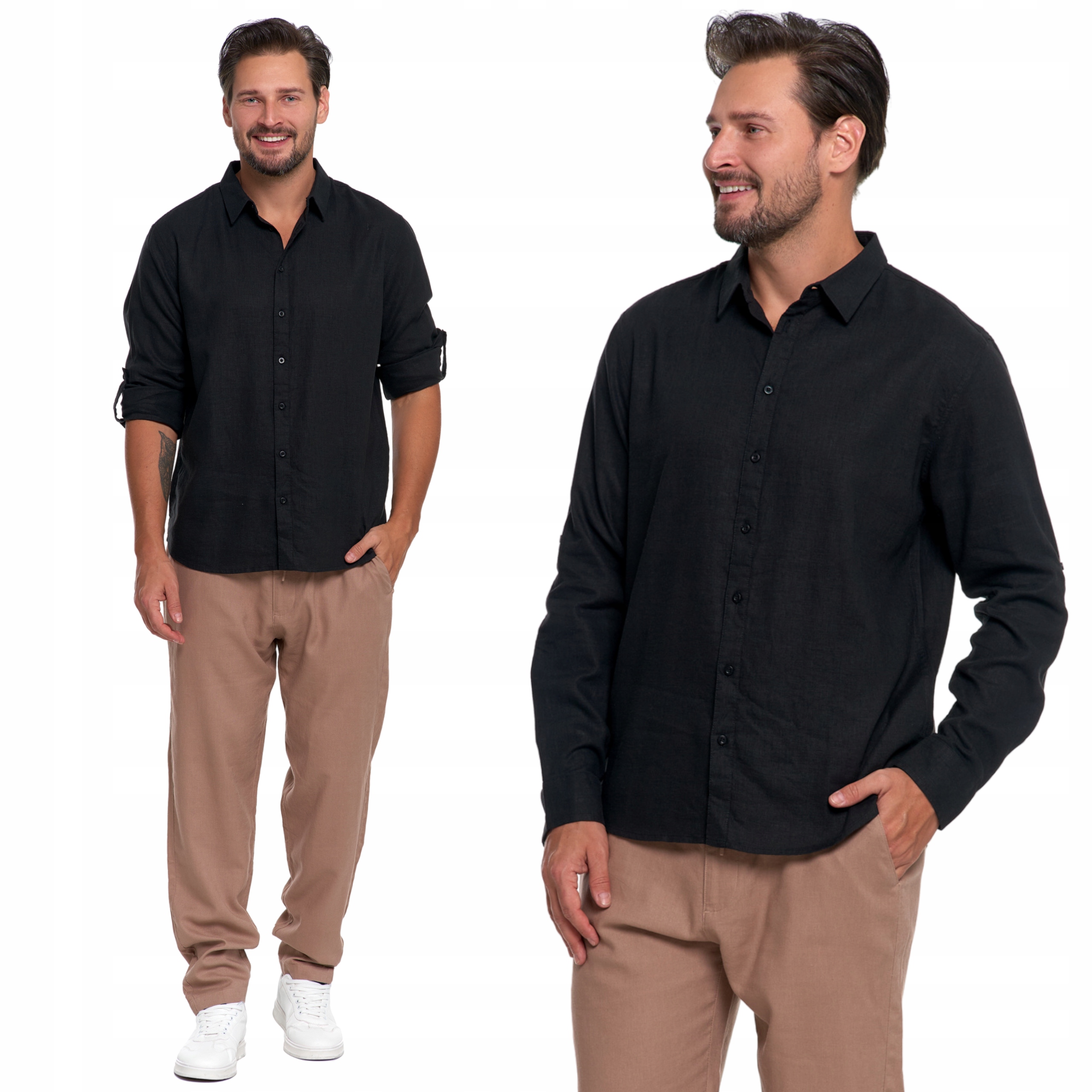 Pánská lněná košile s dlouhým rukávem Lehká Elegantní Klasická Moraj XXL