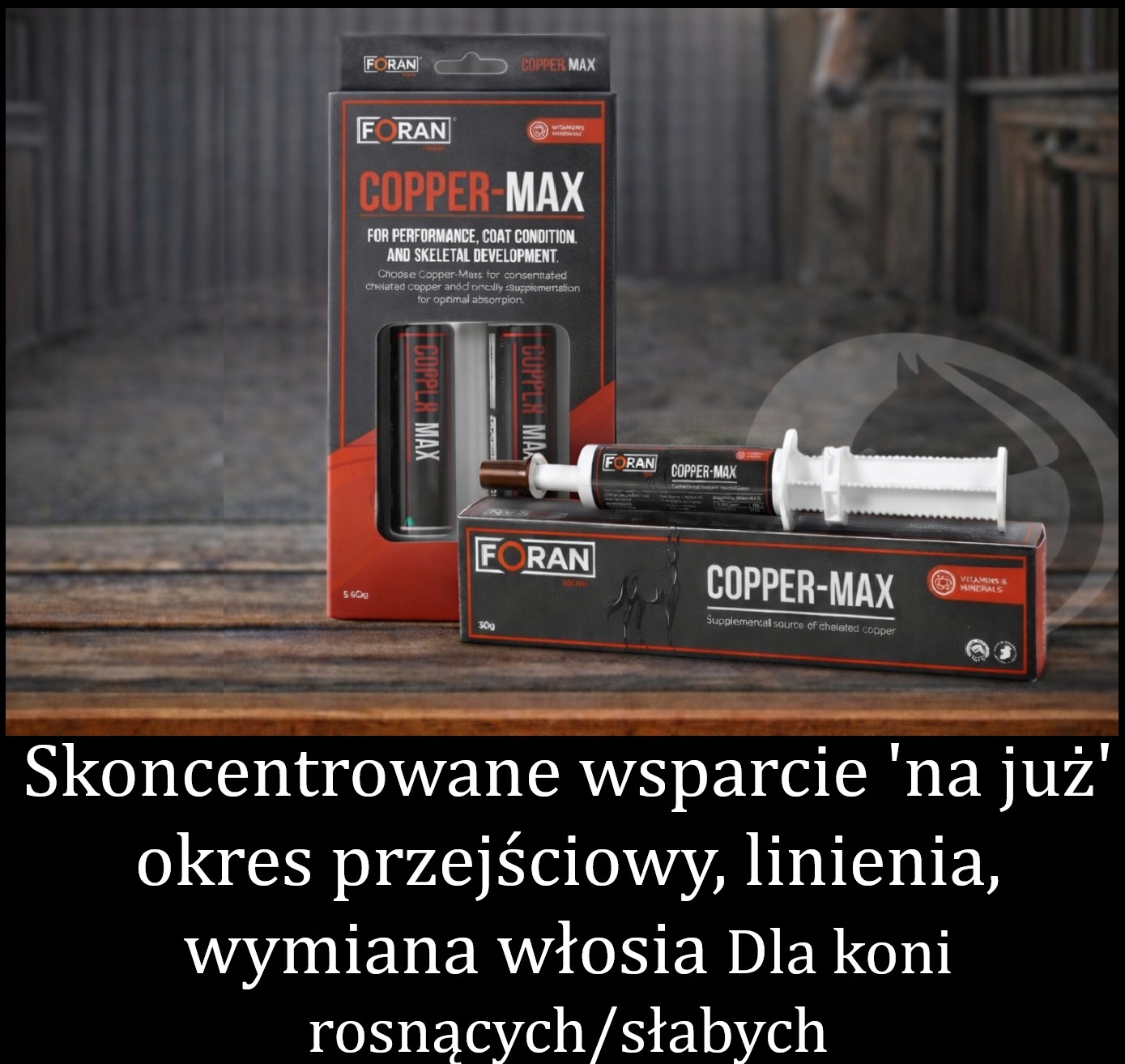 Miedź cynk biotyna Copper-max Turbo Strzykawka sierść kopyta Foran 30ml
