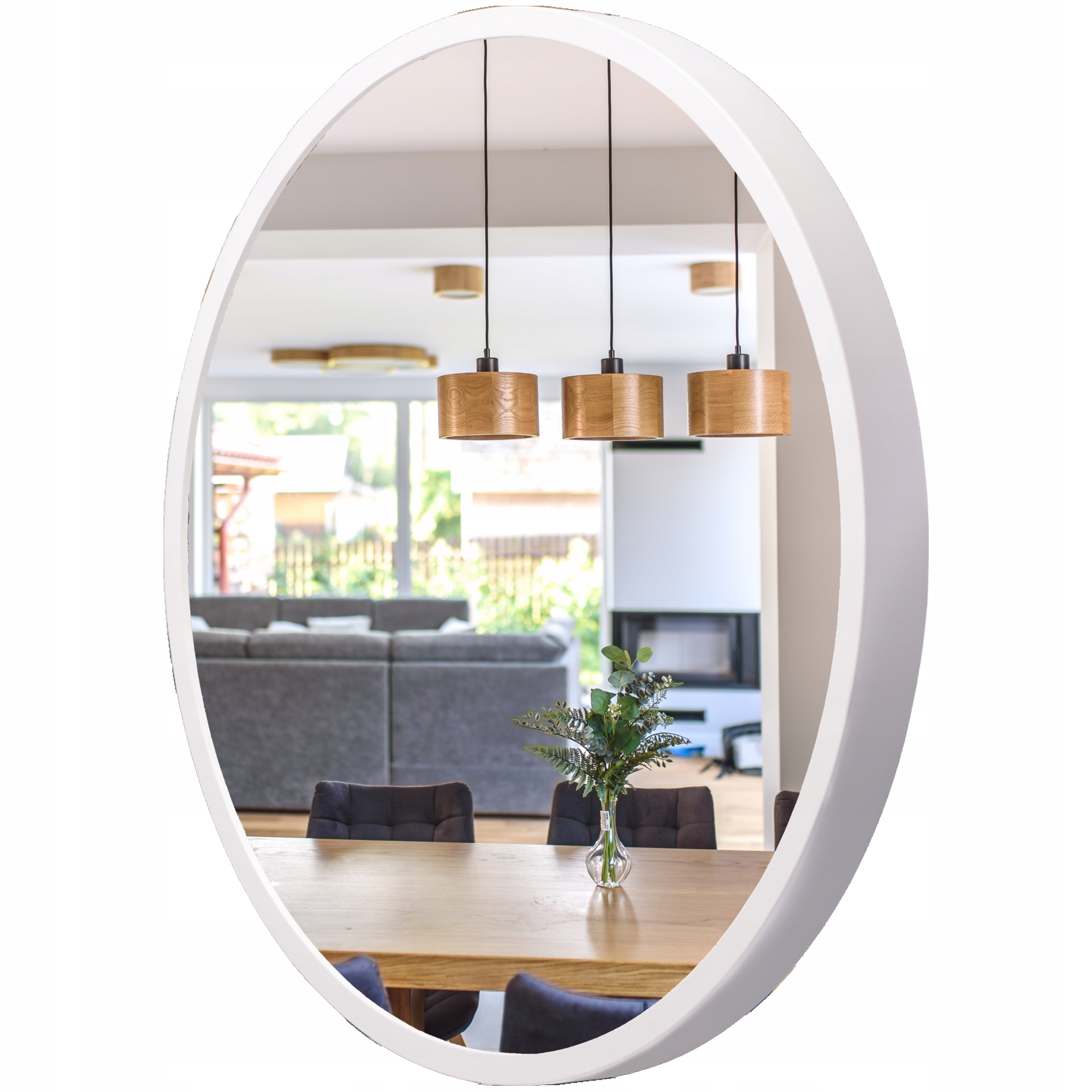 Kúpeľňové zrkadlo Leja okrúhle fi575 Biele v drevenom ráme, Stylové