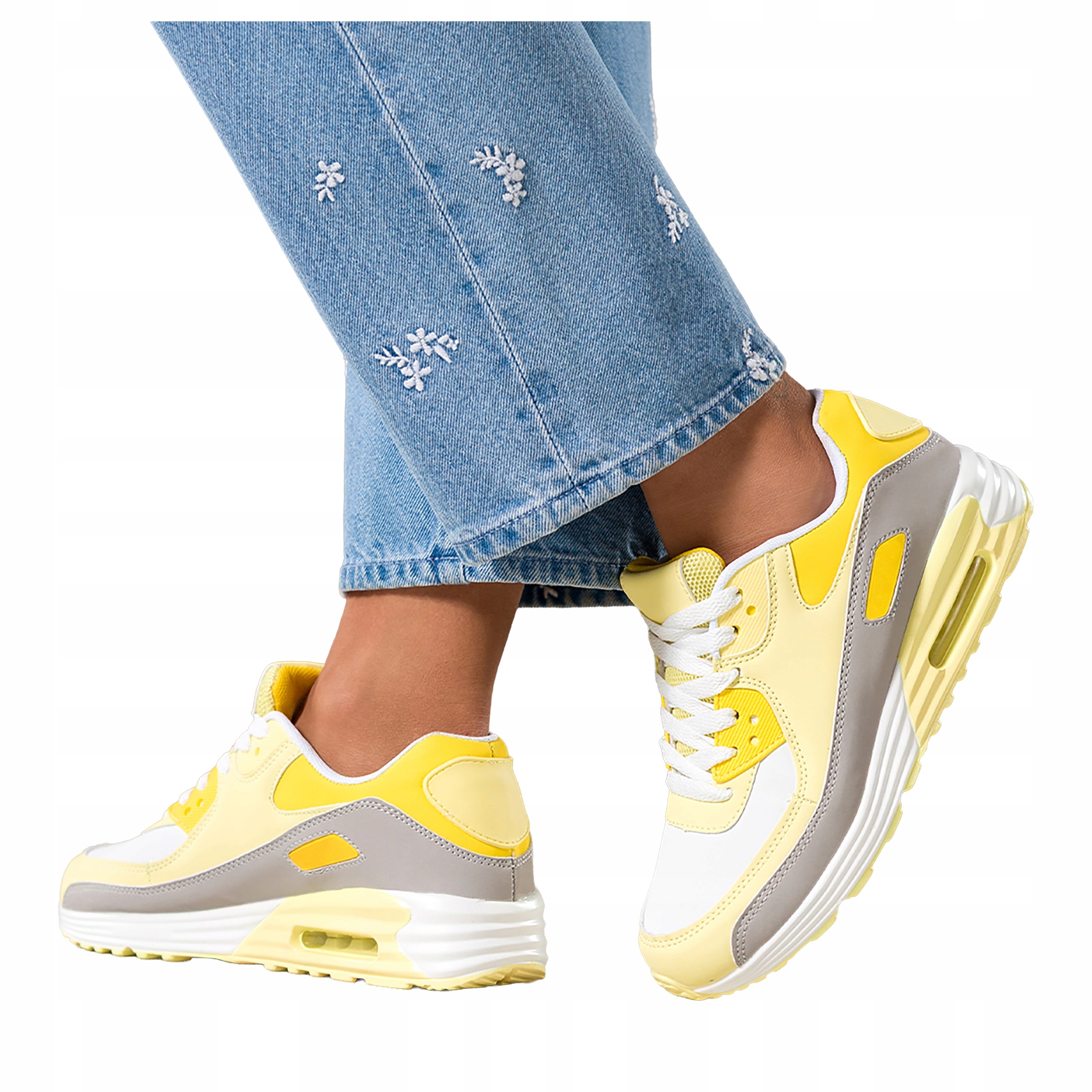 Žluté dámské sportovní tenisky s drážkovanými šněrovacími podešvemi, lehké, velikost 38