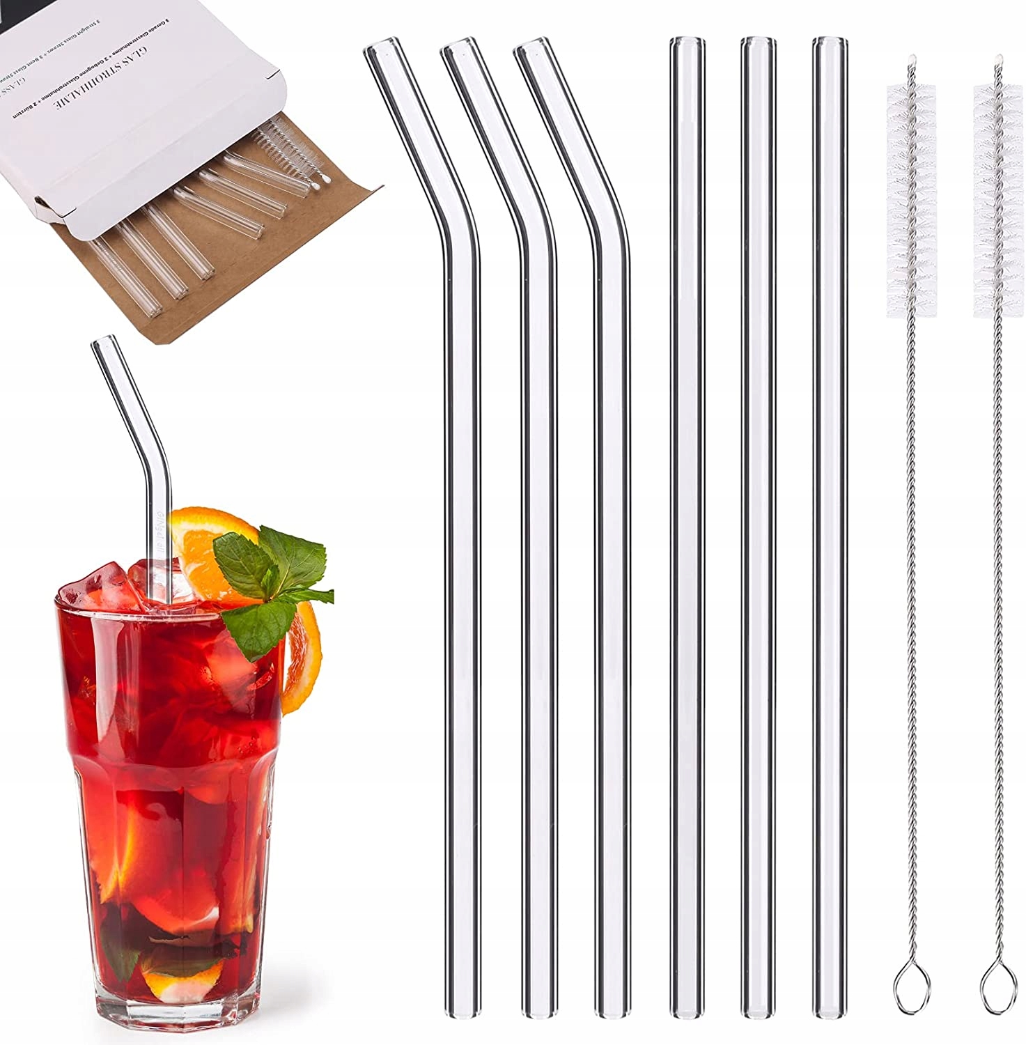 

Eko Szklane słomki bez Bpa 6 szt 21,5cm 2xczyścik