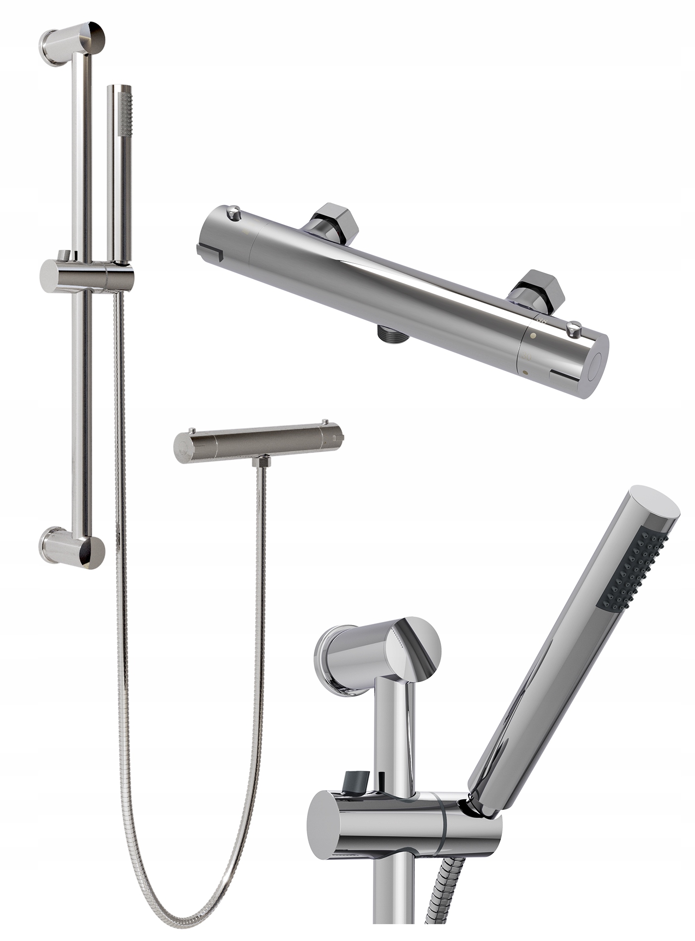 Sprchová Kúpeľňová Súprava Strieborná Sprchová Hlavica Della Batéria Ripon