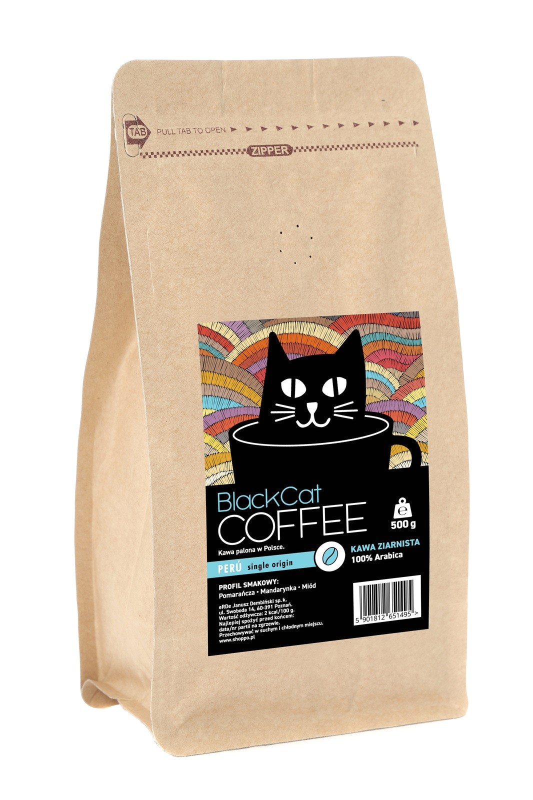Levně Káva zrnková 100% Arabica Black Cat Peru 500 g výrazná do kávovaru