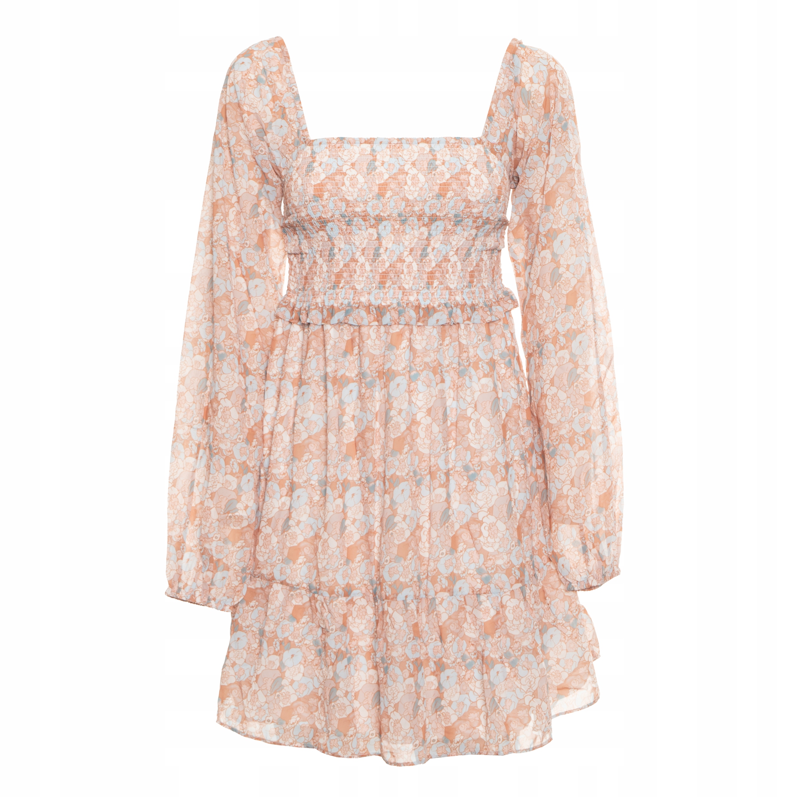 Guess Béžová Šaty Minisukně S Volánem A Dlouhým Rukávem, Velikost M