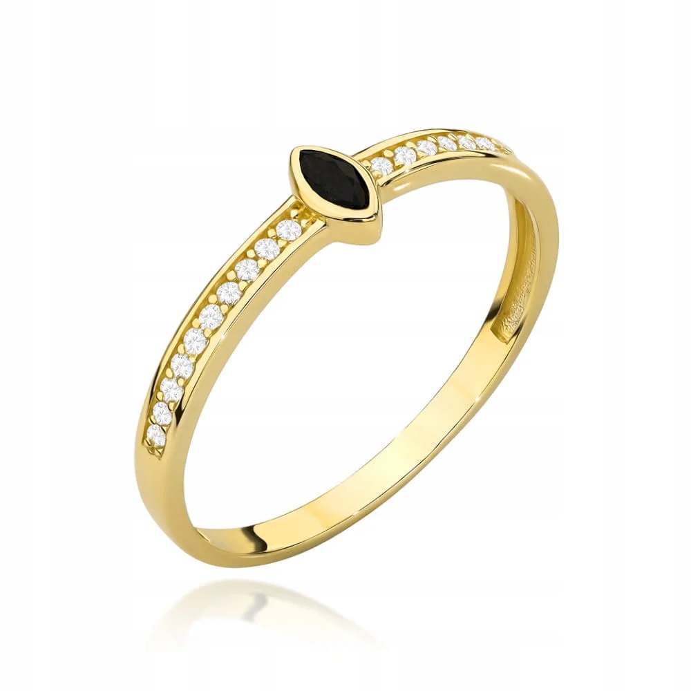 Zlatý 585 prstýnek s černým kamenem a zirkony, elegantní model 14kt