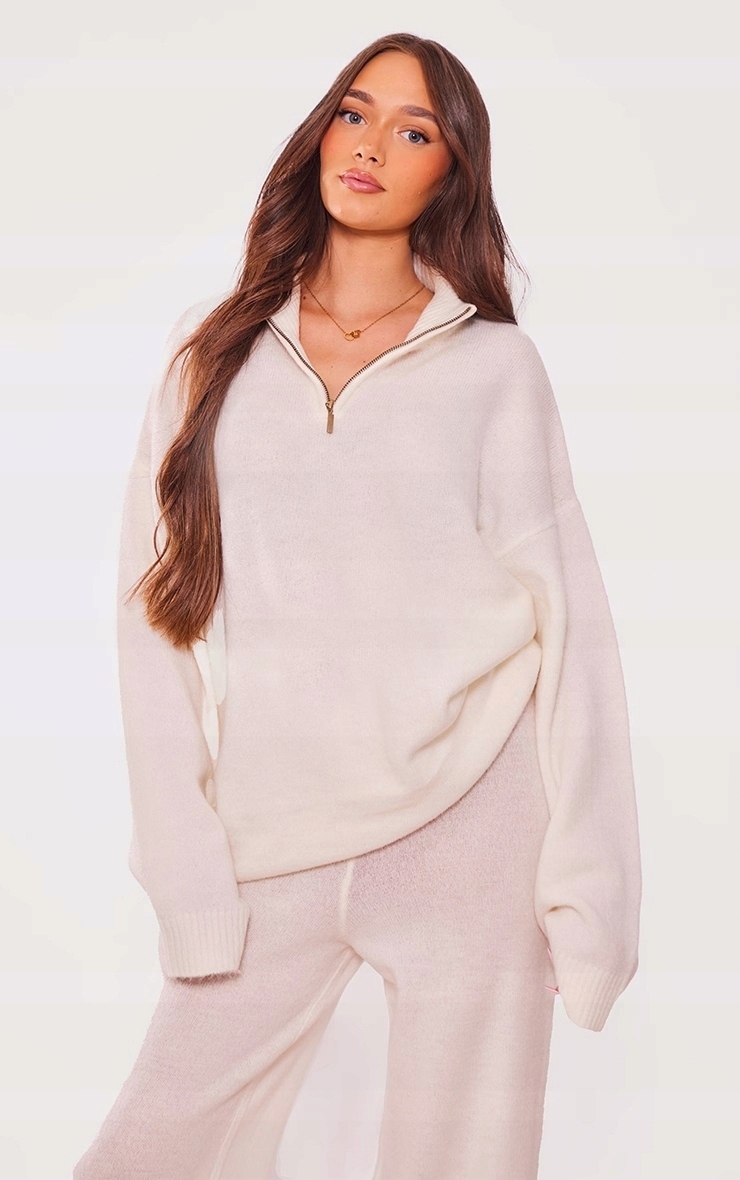 PRETTYLITTLETHING MATERNITY SWETER Z ZAMKIEM L Kolor beżowy