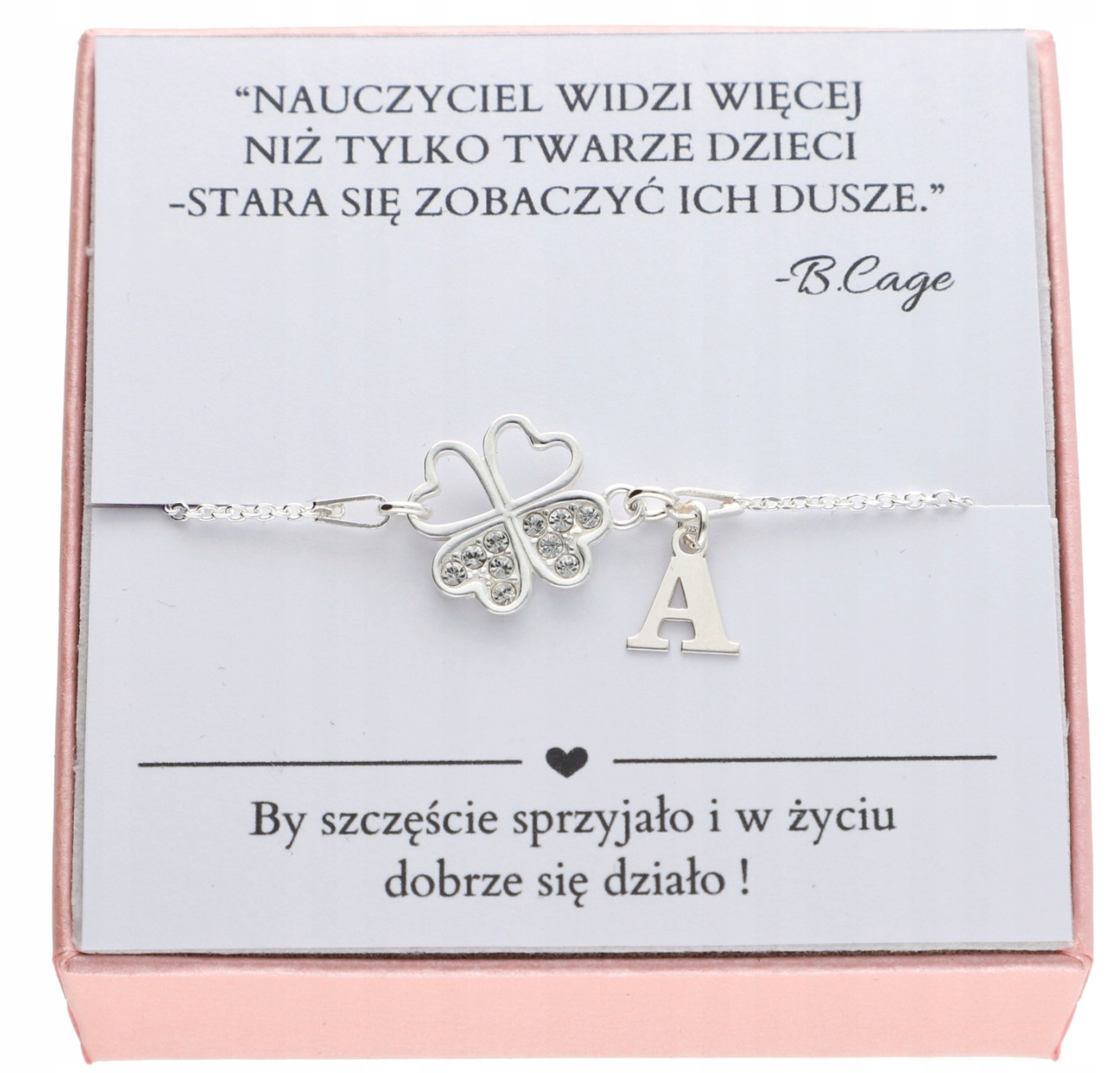 Náramek na Den Učitelů s jetelem Libovolné Písmenko Stříbro 925