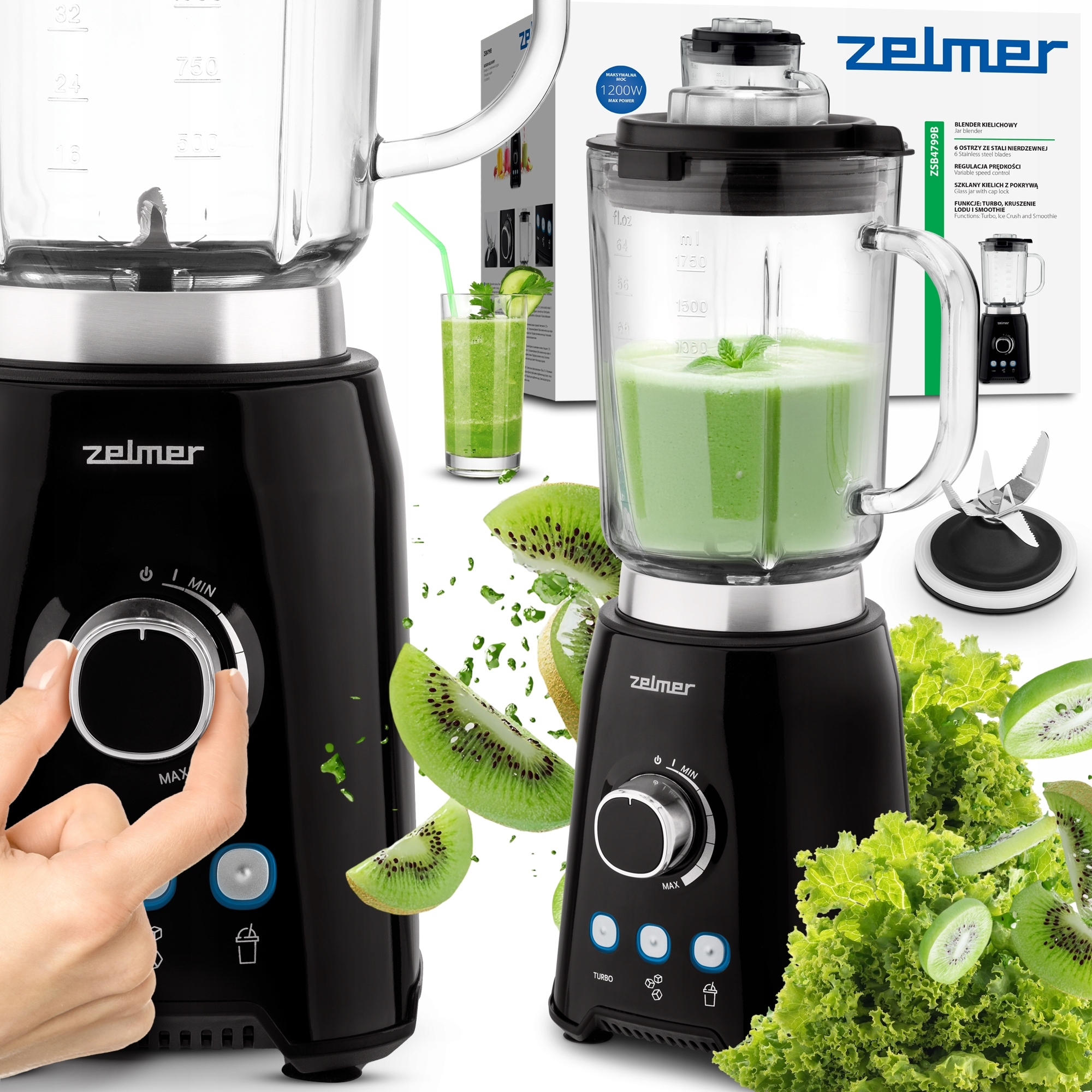 Blender Kielichowy Zelmer Do Koktajli Kruszy Lód Miksuje Szklany 1200W