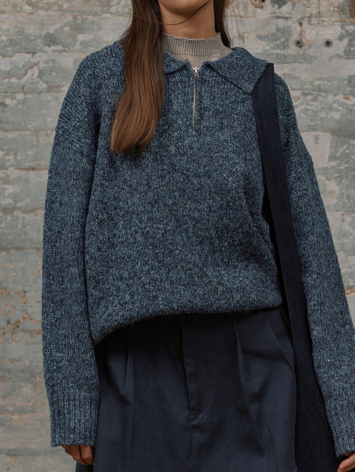 Dámský Oversize Svetr S Rozepínacím Výstřihem Modrý Casual Musera, Velikost 36