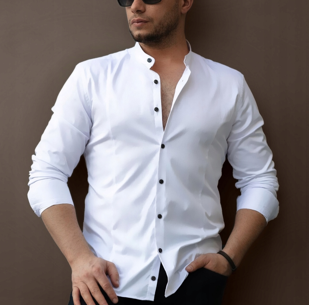 Koszula męska bawełniana Casual Kontrast Stójka