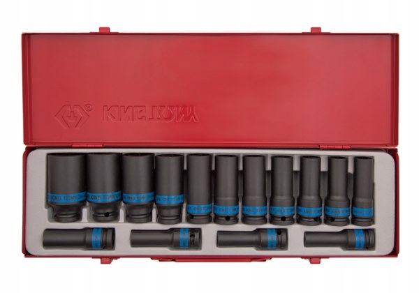 ZESTAW NASADEK UDAROWYCH 1/2 15cz. DŁUGIE 12-kąt. 8 - 24mm, KASETA King Ton