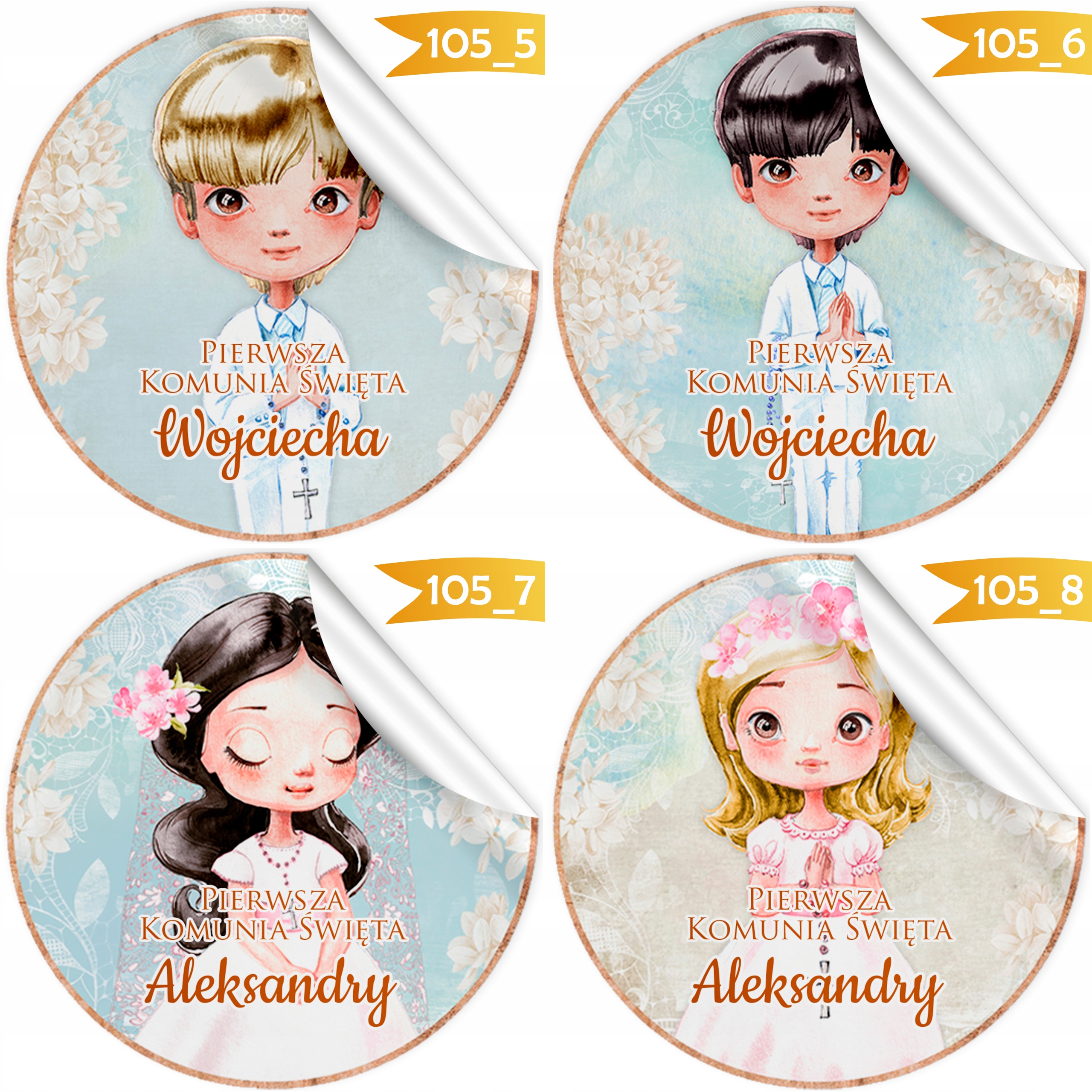 PIERWSZA KOMUNIA PRZYJĘCIE - NAKLEJKI LIZAKI MIÓD CIASTO DLA GOŚCI [108_4] Marka inna