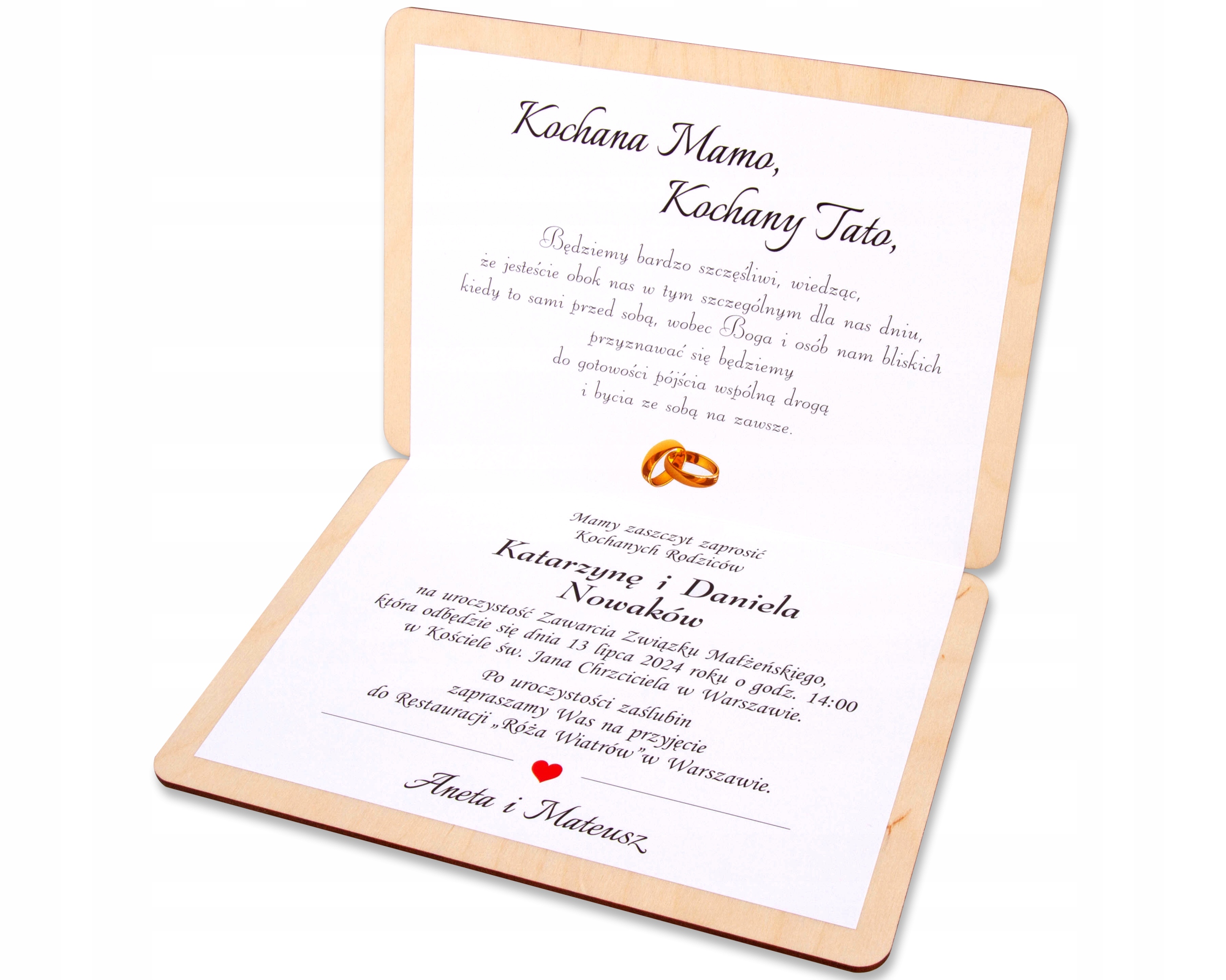 Zaproszenie dla Rodziców Mamy Taty na wesele ślub Marka Maya