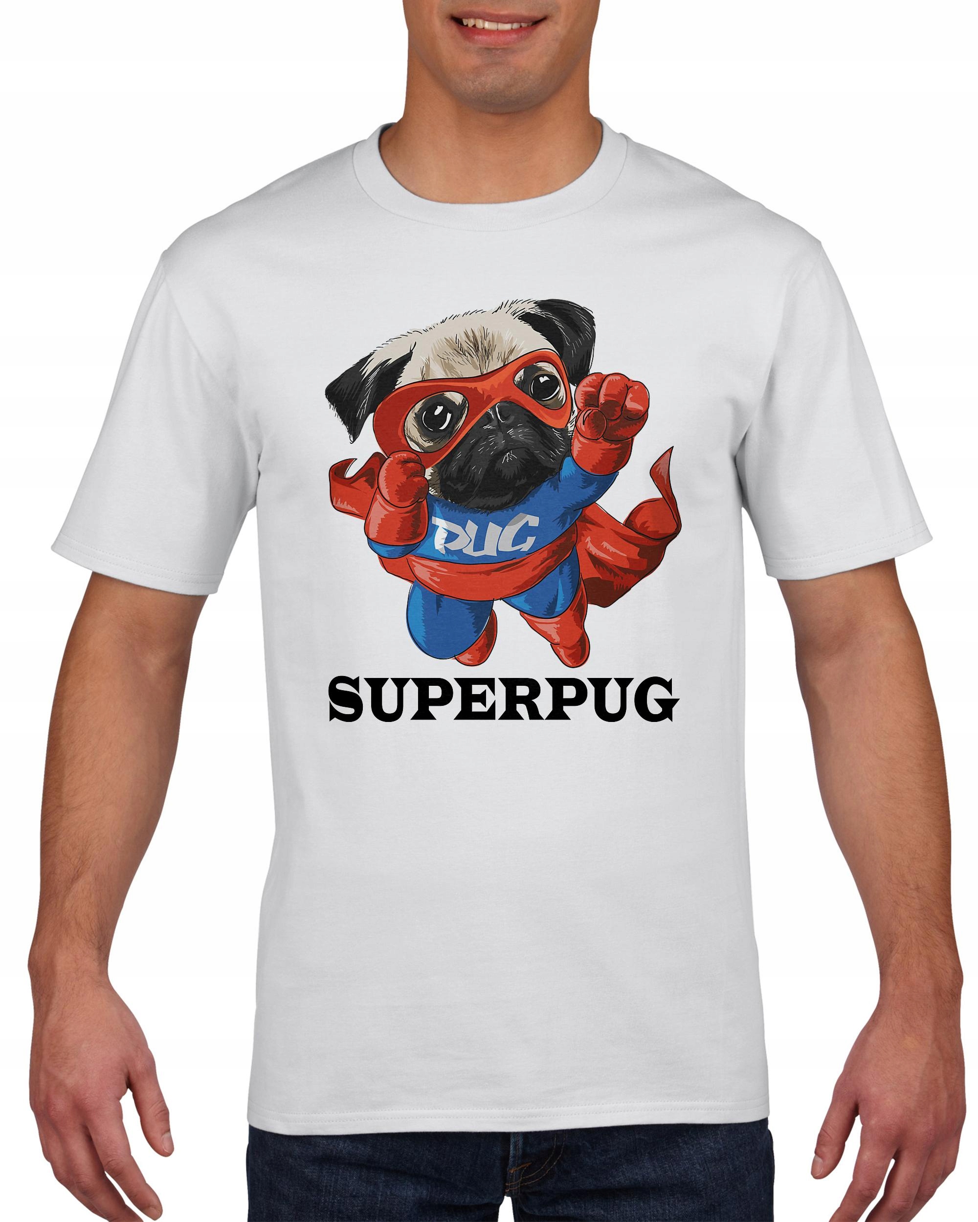 

Koszulka męska Super mops pies pug Biała M
