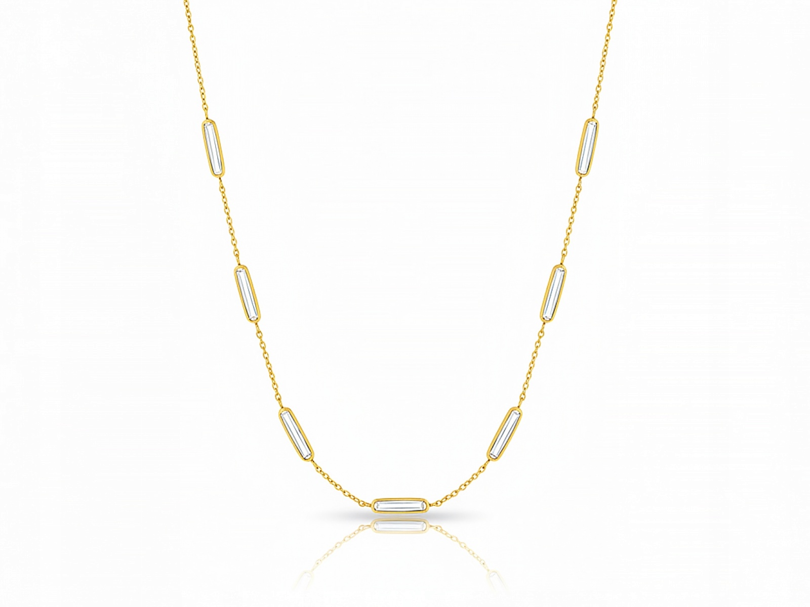 Náhrdelník ze žlutého zlata 585 oválů se zirkony 42 cm, obdélníky 3.19 g