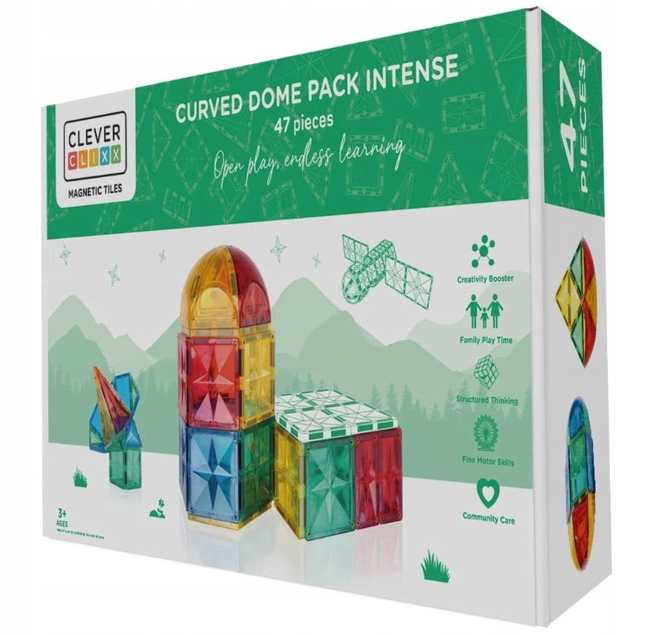 Cleverclixx - Klocki magnetyczne Curved Dome Pack Intense - 47 el.
