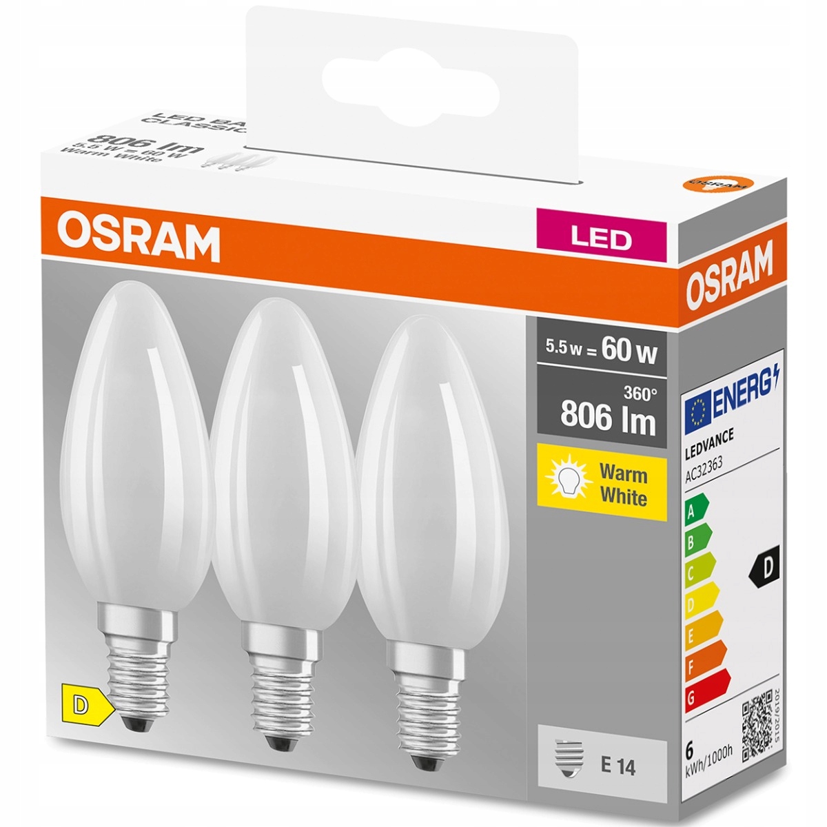 

3x Żarówka Led E14 5,5W 60W 2700K Filament Osram