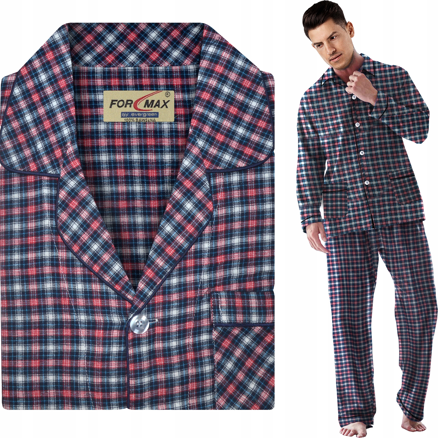 Pánské pyžamo s dlouhým rukávem 100% bavlna Rozepínací úpletová tkanina D018 vel XXL