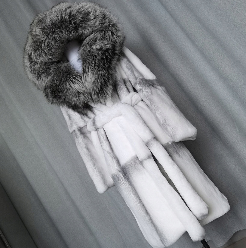 Płaszcz Futro naturalne Królik Srebrny Lis 36 S Kolor inny kolor