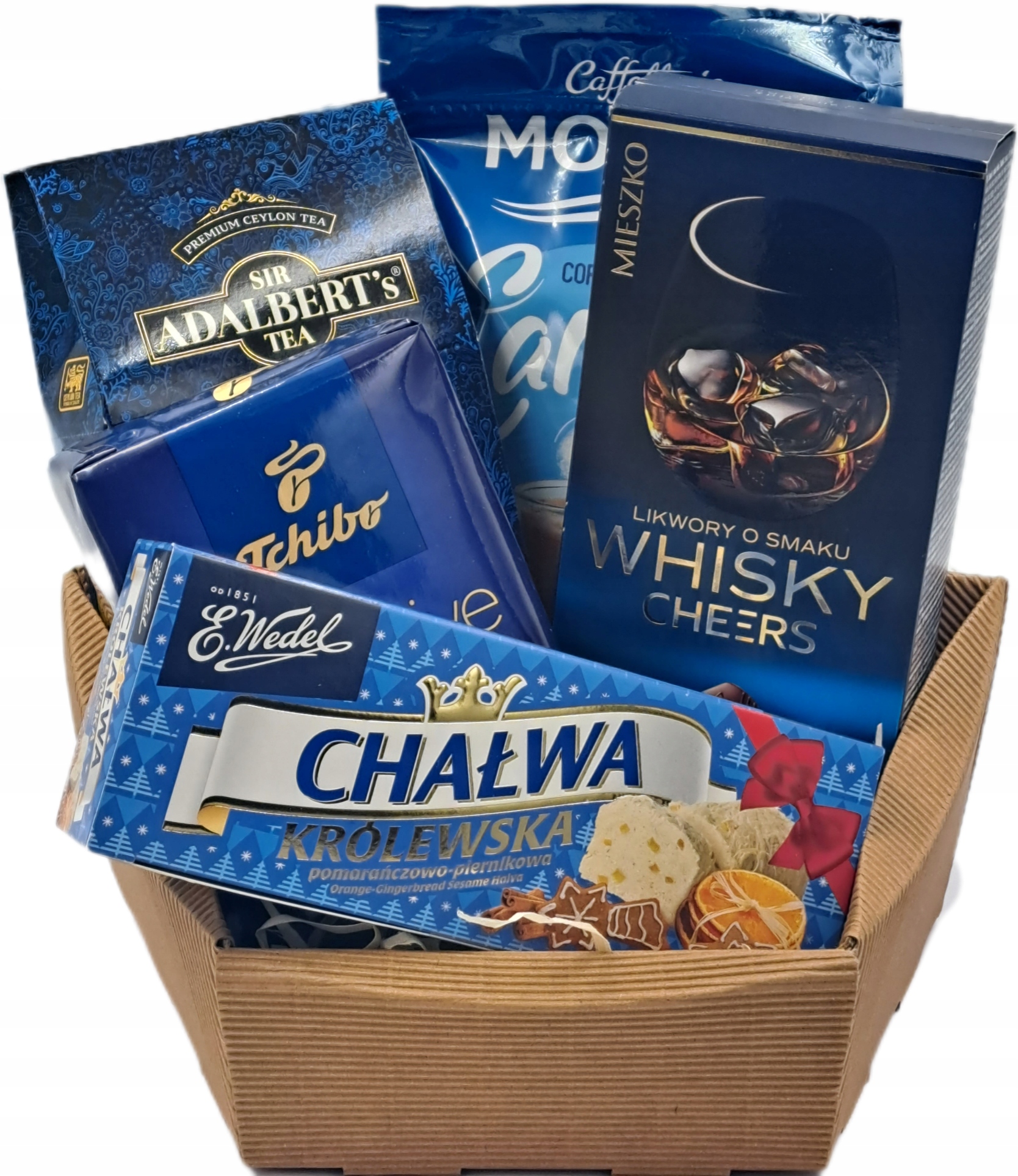 Dárkový koš košík káva Tchibo Čaj Chalva