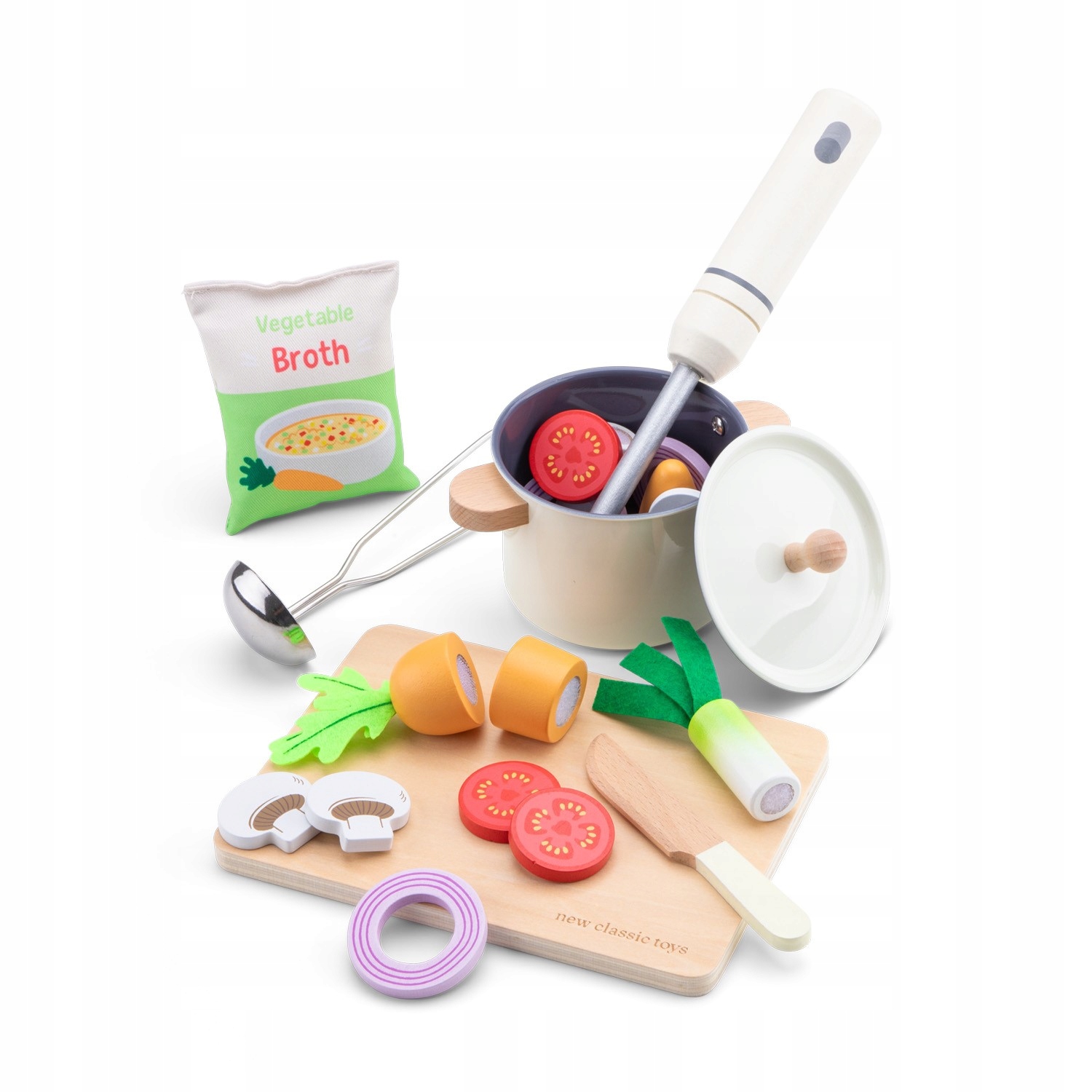 New Classic Toys Drewniany Zestaw Do Robienia Zupy Garnek, Blender, Łyżka