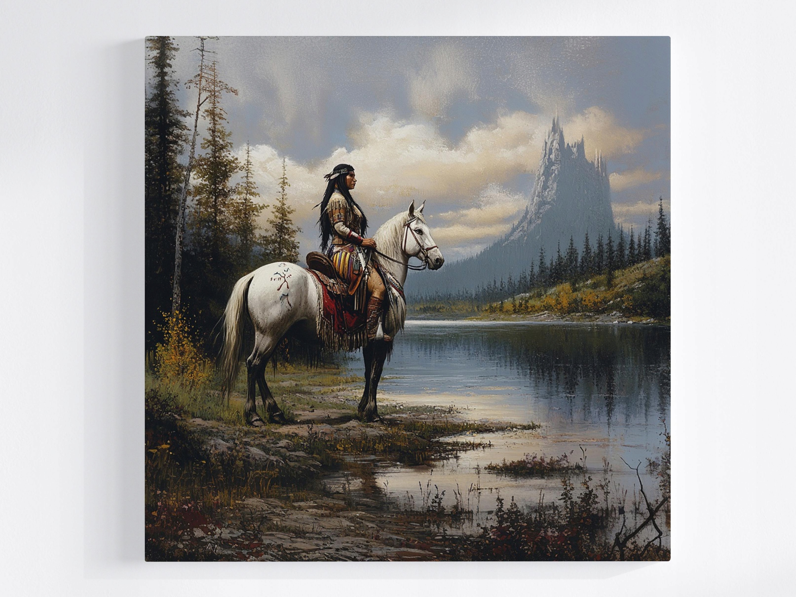 Obraz Na Plátně Canvas Indián Bojovník Amerika Western Kůň Krajina 80x80