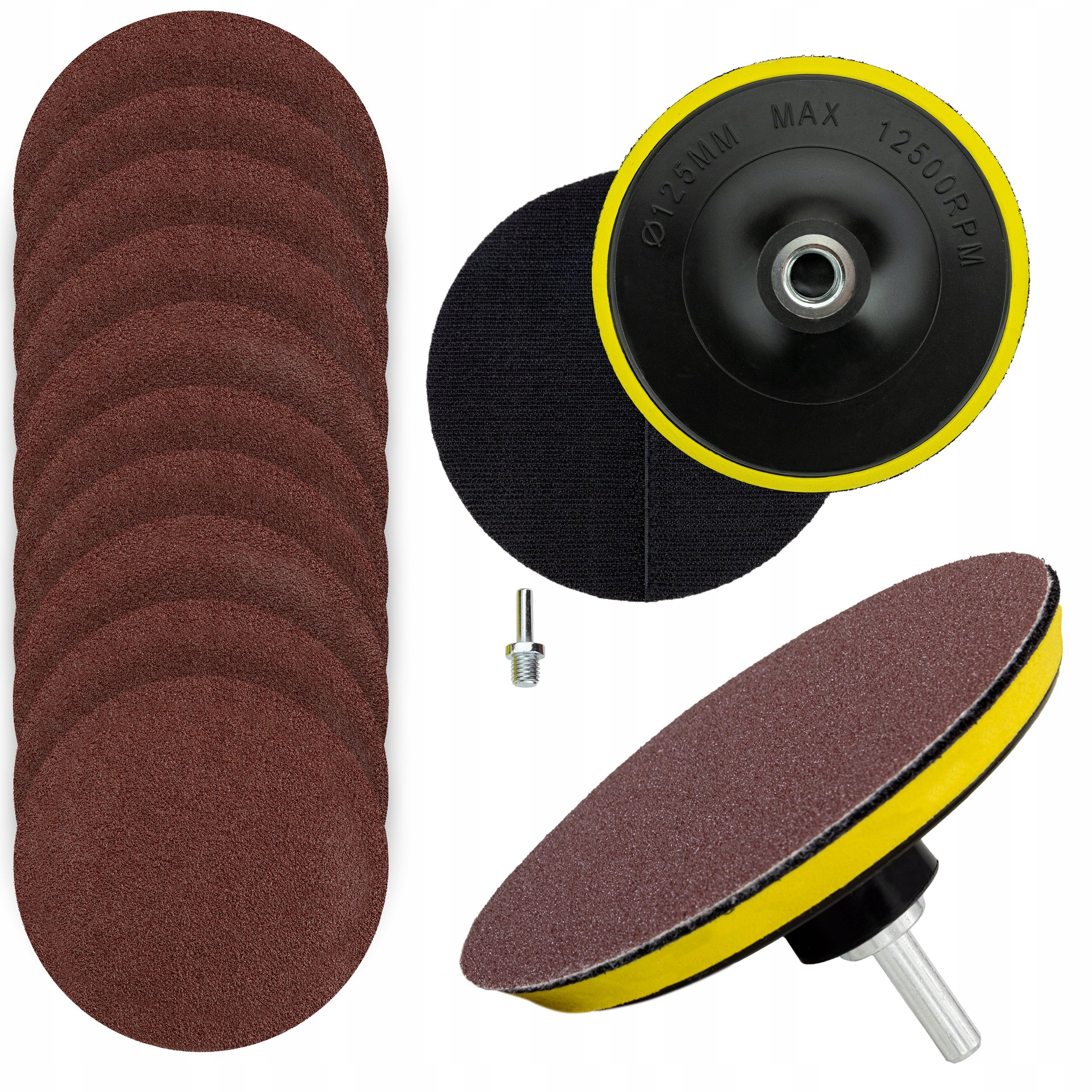 DYSK SZLIFIERSKI +10x PAPIER ŚCIERNY 125MM ZESTAW