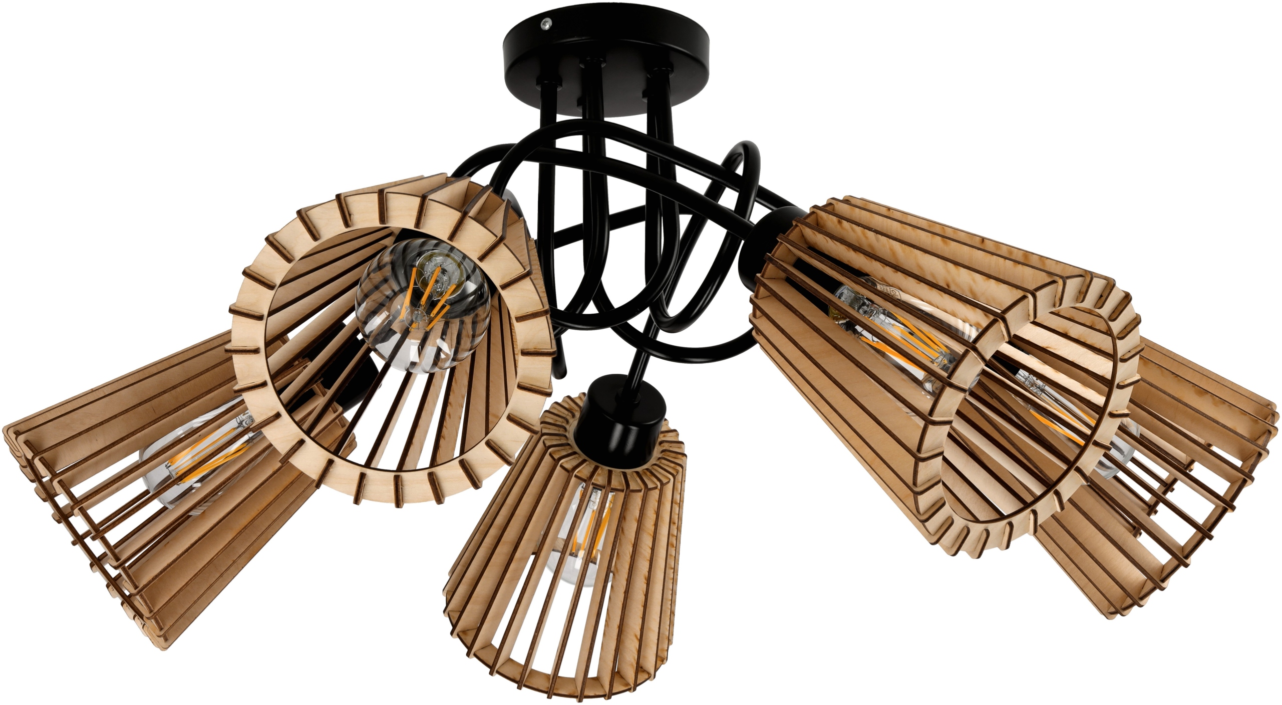 

Lampa Sufitowa Led Loft 5XE27 Drewniany Stożek