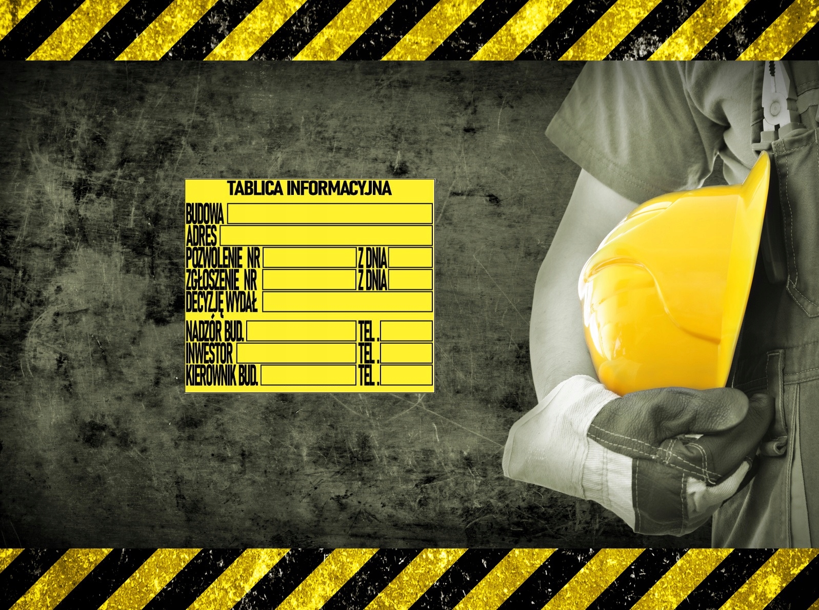 Tablica INFORMACYJNA BUDOWLANA MAŁA 70x60 cm PCV Kolor żółty