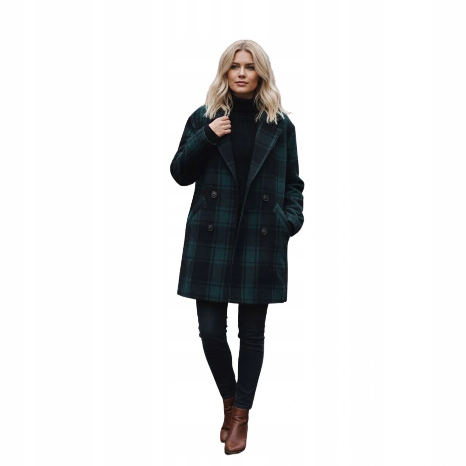 Dámský kabát Gold&silver krátký kostkovaný přechodový s límcem vel. M/T1