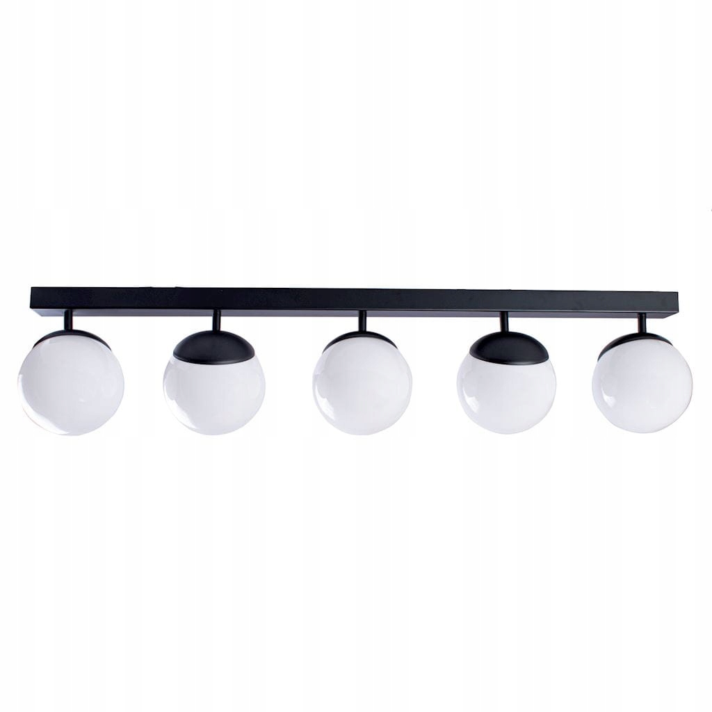 Čierna stropná lampa, biele sklenené gule, lišta 100 cm, 5 bodov Milagro