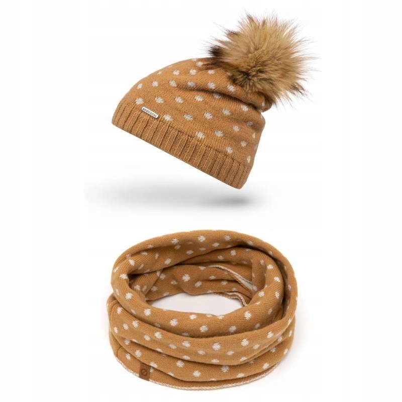 Béžová zimní souprava Brodrene Čepice Nákrčník 2 v 1