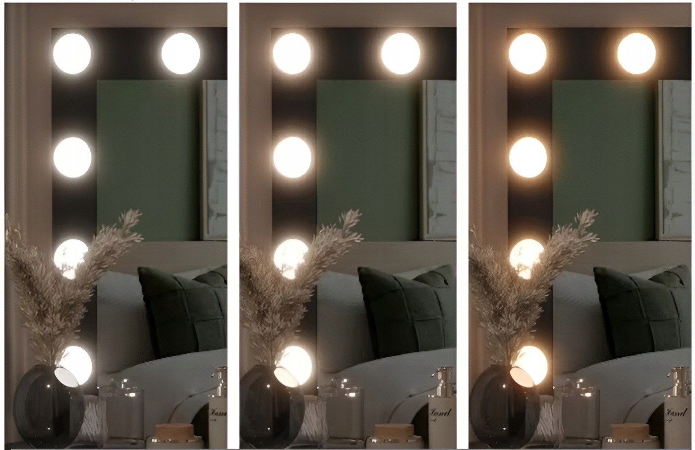 Toaletka 12 LED z lustrem kosmetyczna + taboret do makijażu z oświetleniem
