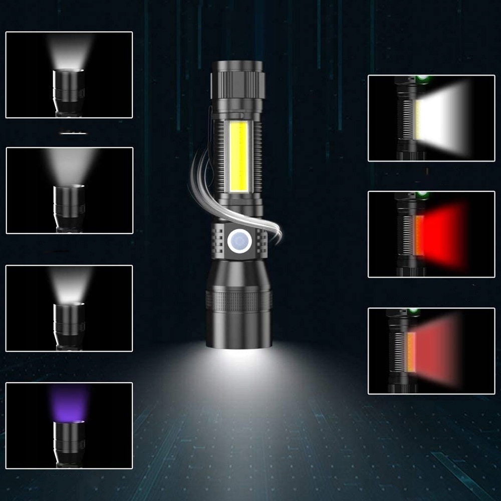 MOCNA LATARKA UV LED AKUMULATOROWA TAKTYCZNA ZOOM USB ŚWIATŁO ROBOCZE COB Stan opakowania oryginalne