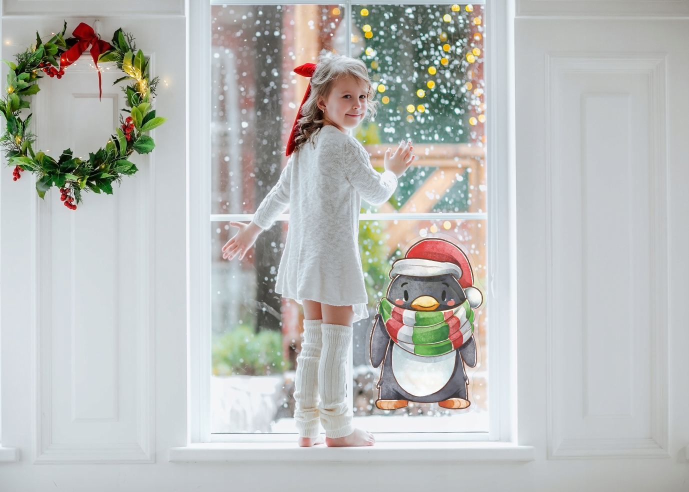 Naklejka ŚWIĄTECZNA na okno PINGWINEK W SZALIKU Marka Creator