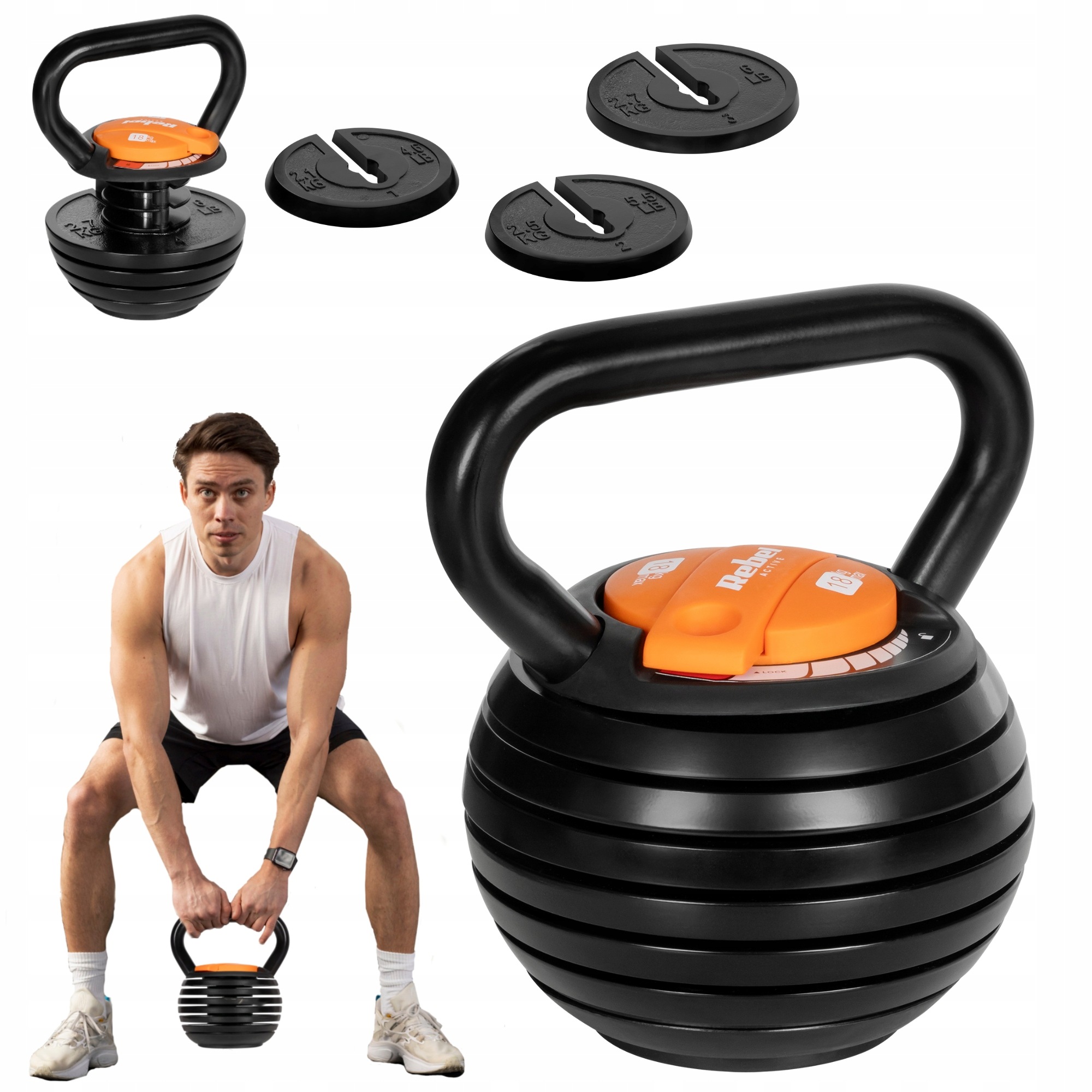 Kettlebell żeliwny regulowany obciążenie hantel odważnik kula 18kg Rebel