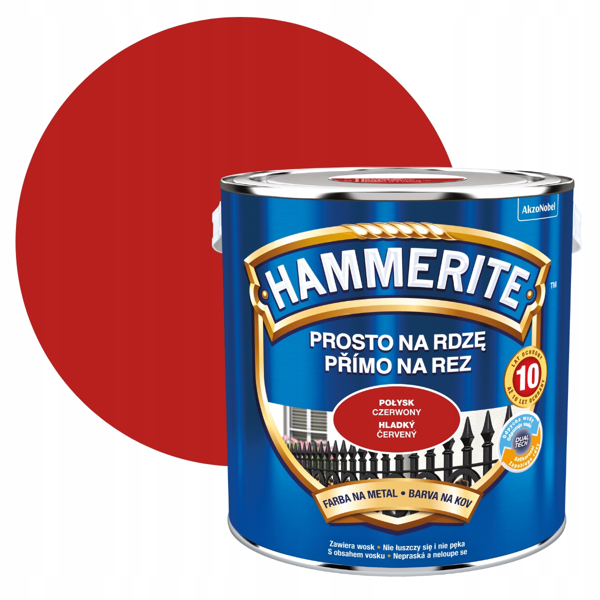 Hammerite Na Rdzę 2,5L Czerwony Połysk Farba Do Metalu